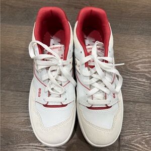 New Balance 550 White and Red Athletic Shoes